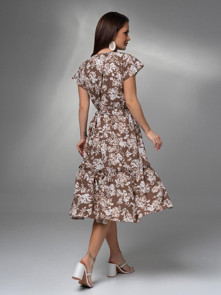 Brown Floral Dress with Tie At Neck ISSA PLUS