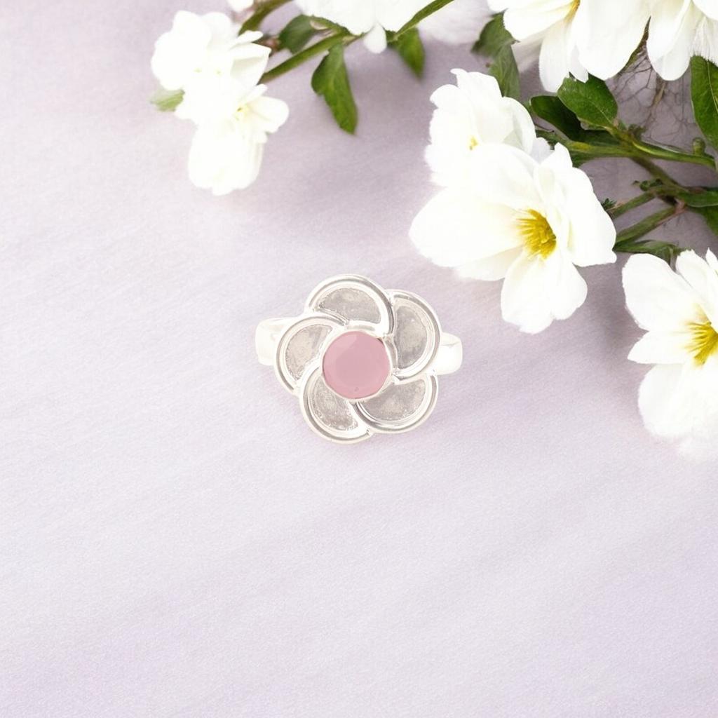 Rose Chalcedony Gemstone Ring 925 Sterling Silver Handmade Jewelry Birthday Gift RR-51-18