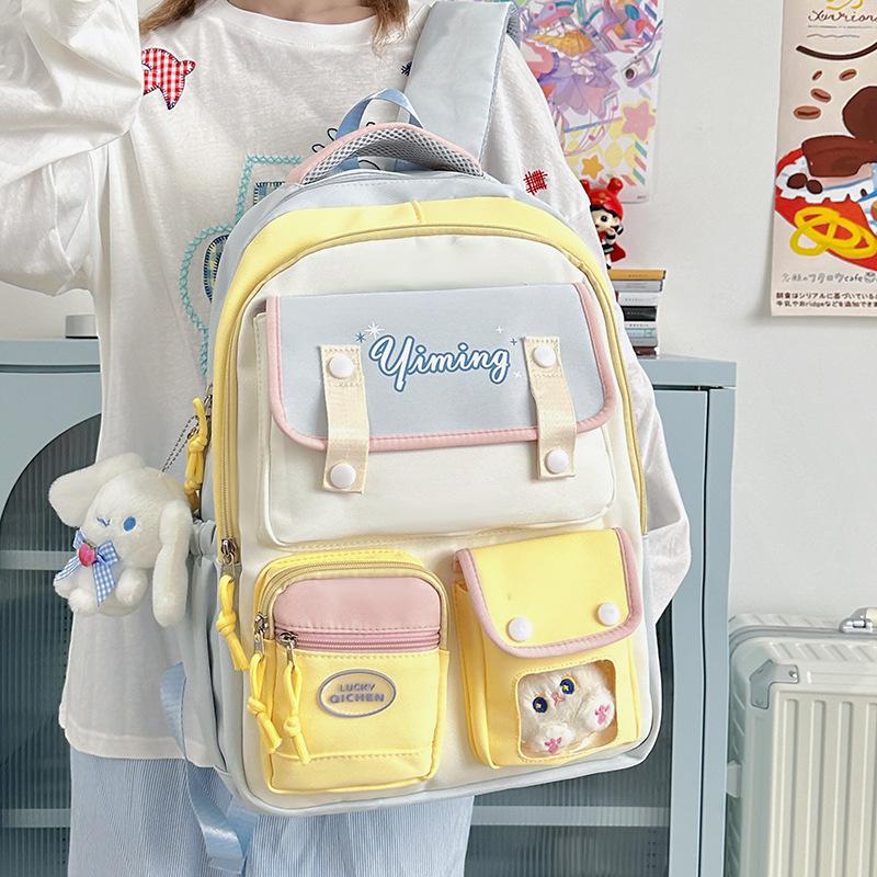 Cute color-blocking schoolbag girls' junior high school birthday department ins style large-capacity backpack casual student class backpack trend