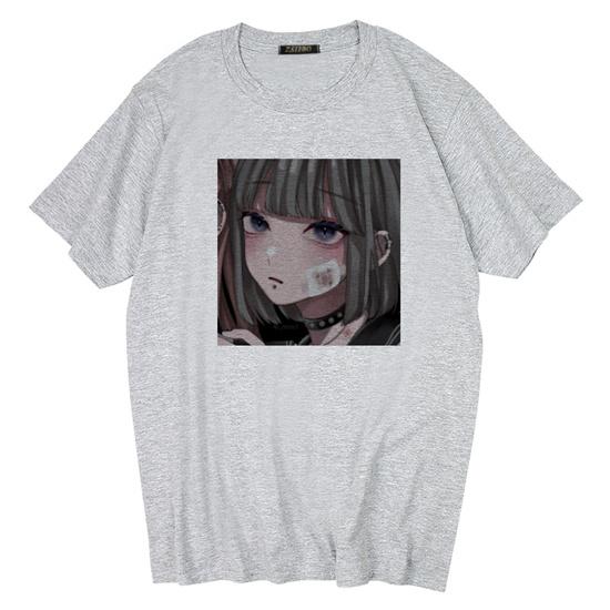 Dark Gothic Short Sleeve T-shirt Cute Cartoon Girl Streetwear Simple Casual Top Retro Loose E-Girl Summer Short Sleeve T-shirt
