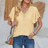 Fashionable And Trendy Women's New Lace V-neck Leaf Sleeve Solid Color Loose T-shirt