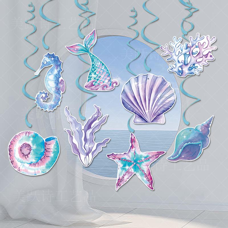 Blue Ocean Sky Tassel Ribbon Flag - Western Summer Theme Crepe Decoration