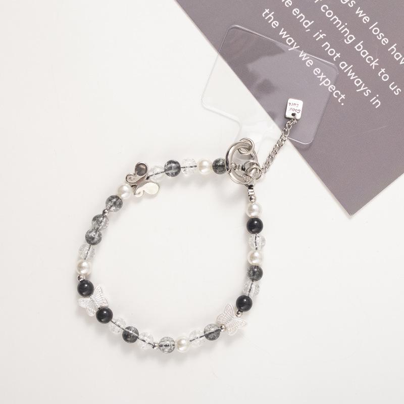 Handmade Douyin-Style Beaded Phone Chain with Bear & Butterfly Pendant.