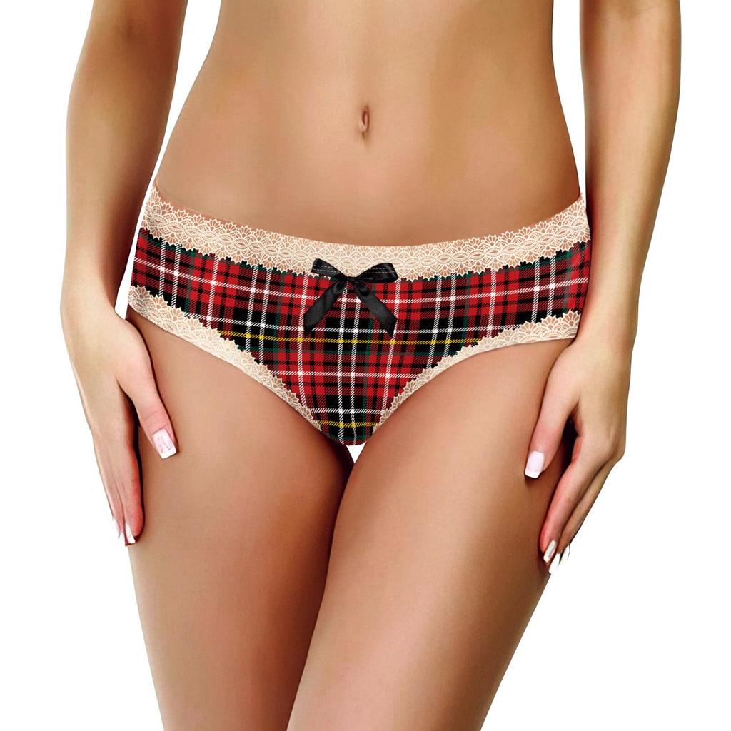 2024 Christmas Plaid Snowflake Women's Sexy Digital Print Triangle Panties