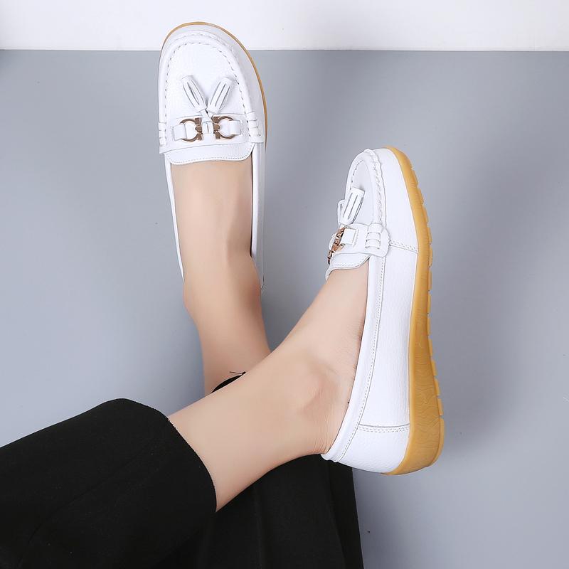 Shoes Women Big Size 44 Loafers Genuine Leather Casual Shoes Flat Comfortable Walking Shoes Slip On Moccasin Shoes Trend Sneaker