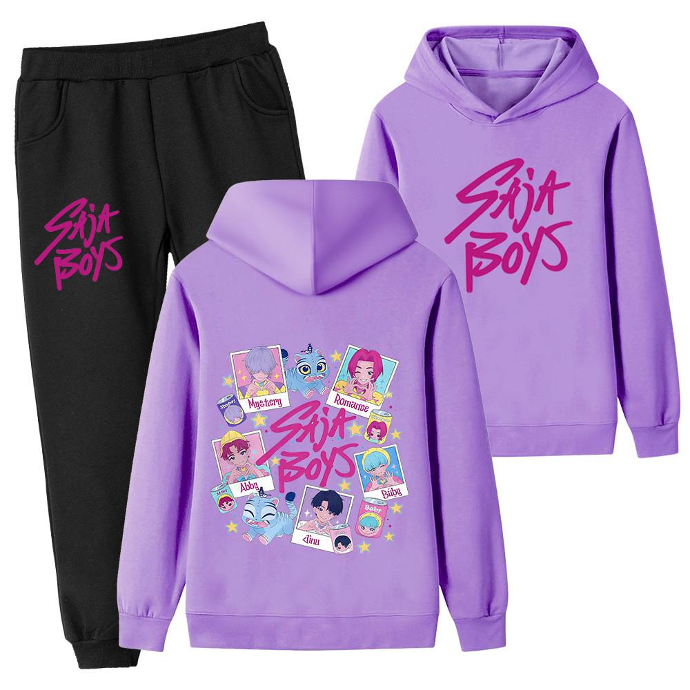 PB1206-2 Kids Boys Girls Kpop Mira Zoey Rumi Sajaboys Double-sided Print Long Sleeves Hoodie Pants Trousers Clothes Sets