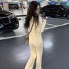 Elegant French Chic Apricot Knit Set with Wide-Leg Pants - Autumn 2025