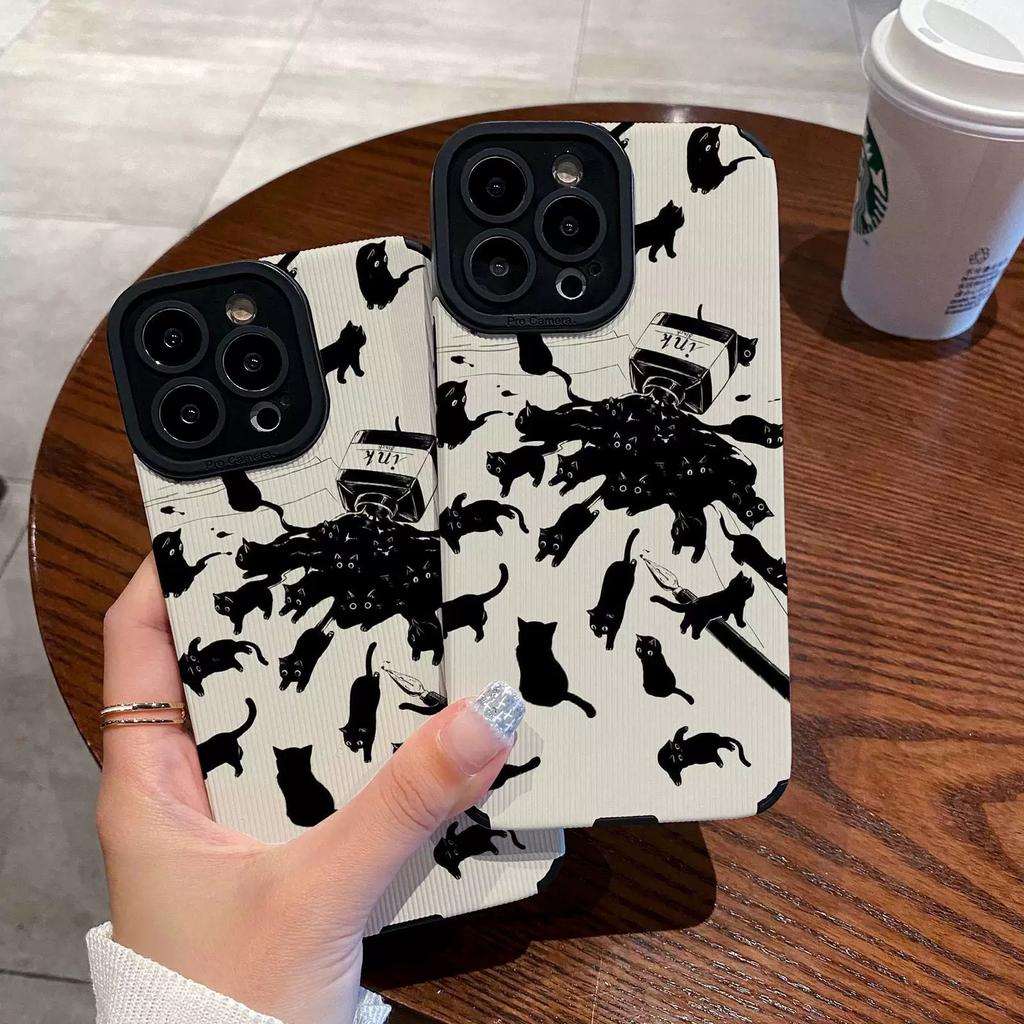 INS Cartoon Lnk Cat Silicone Phone Case For iPhone 12 13 14 15 Pro Max 11 Mini SE X XS XR 7 8 Plus Leather Shockproof Full Cover
