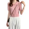Knit Sweater Short Sleeve Tops Summer Thin Design Pink Hollow High Waist Short Paragraph Casual Essential Comfort and Style Slim Fit Pullovers Tees
