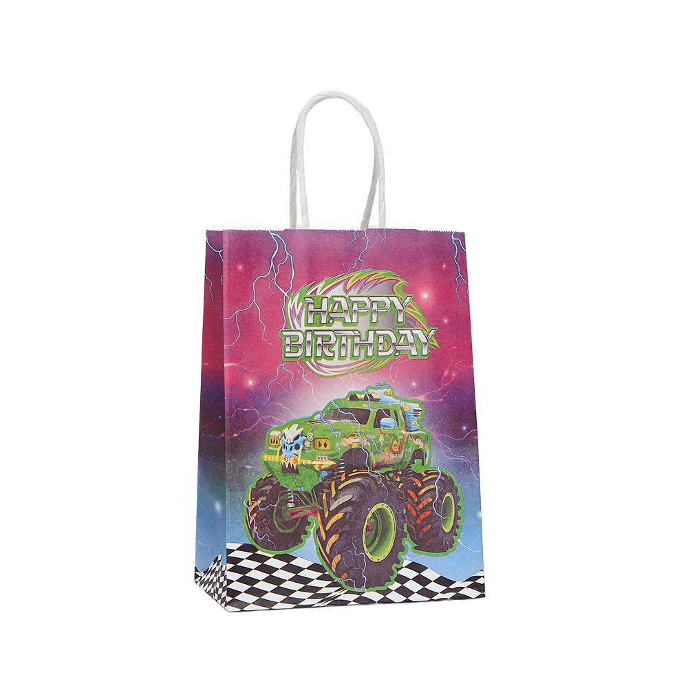 12/30pcs Monster Truck Happy Birthday Paper Tote Bags Reusable Favor Bags for Kids Party Candy Cookies Gifts Classroom Return