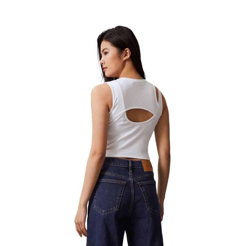 Calvin Klein Asymmetrischer Ausschnitt Rundhals Crop Top Damenoberteile Mondscheinweiß J223349
