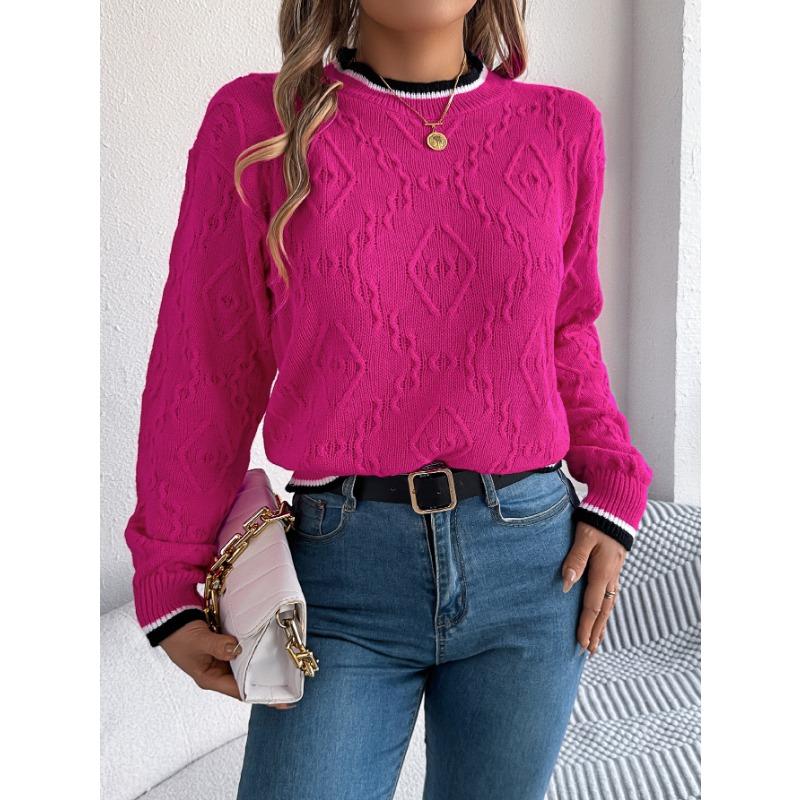 Autumn and Winter Women's Casual Color Blocking Twist Long Sleeve Pullover Sweater