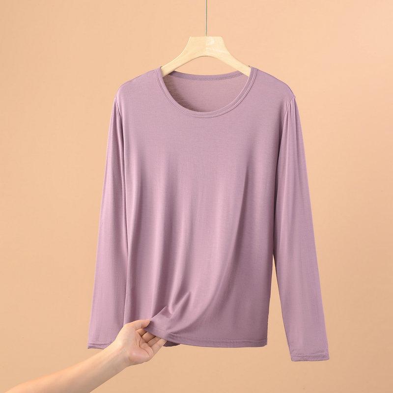 Plus Size Modal Long-Sleeve Loose Fit Round Neck T-Shirt for Women