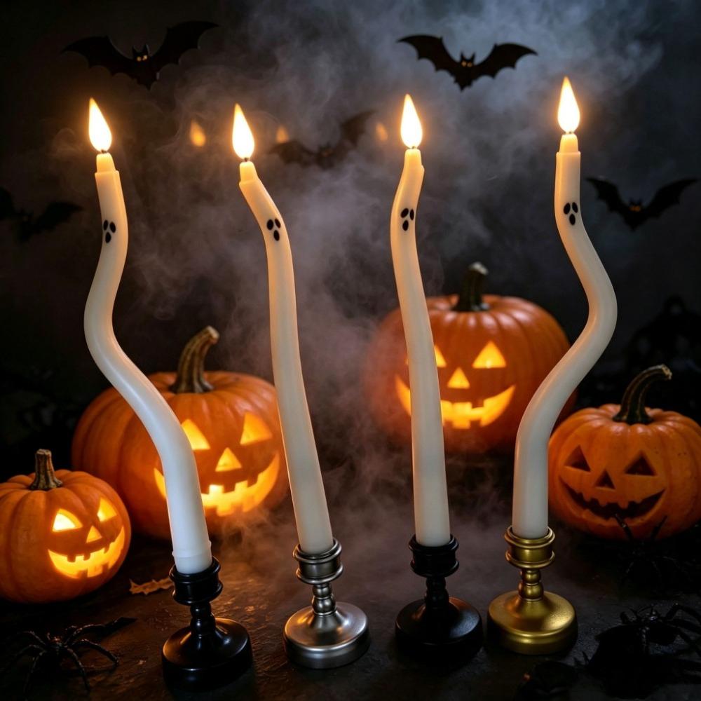 Halloween Twisted Ghost LED Taper Candles Flameless Spooky Ghost Face Electronic Candle For Halloween Party Gothic Table Decor