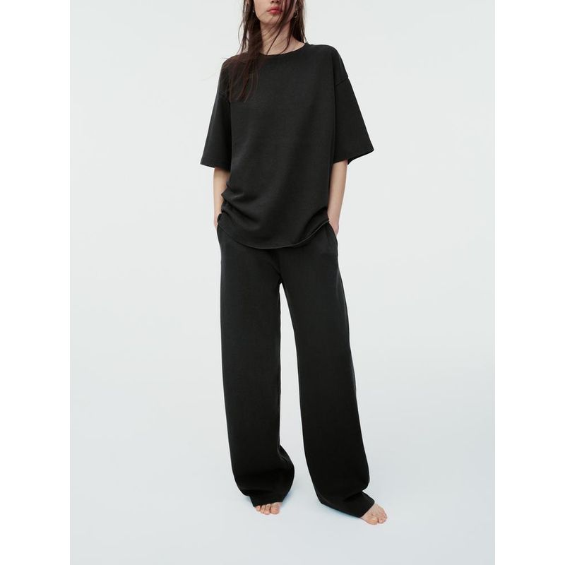 Spring and Summer New Loose Slim Looking Washed Double-Sided Cloth T-shirt 4174160 Casual Wide-Leg Pants 4174161