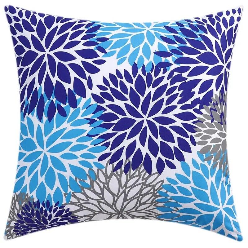 45x45cm Blue Floral Print Cushion Cover Geometric Stripe Throw Pillow  Sofa Office Seat Car   Home Decor