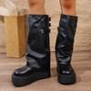Mode 6,5 cm Absatz Kniehohe Stiefel für Damen Plateau Stiefel Frühling Herbst Winter Keil Bequem Bequem Motorradstiefel