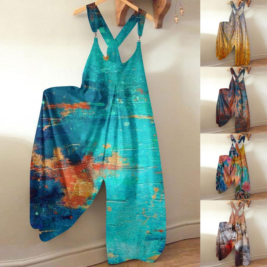 Tuta da donna con spalline retrò, stampa casual, dolce, estiva, alla moda