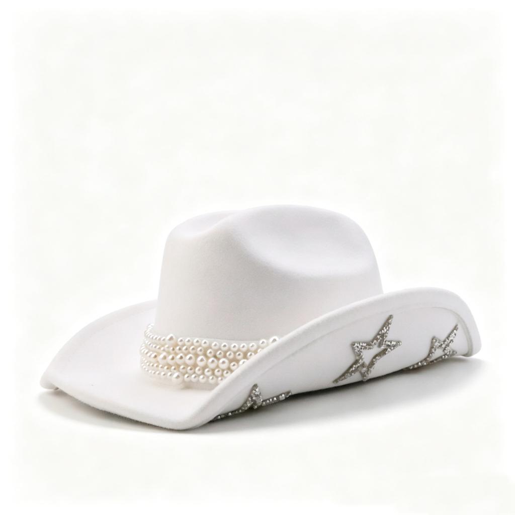 European and American Pearl Retro Woolen Top Hat Fashion Western Cowboy Hat Autumn and Winter British Jazz Hat
