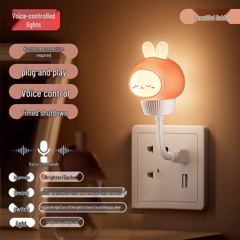 Cartoon Cute Smart Voice-Controlled Night Light USB Bedside Lamp with Sleep Aid