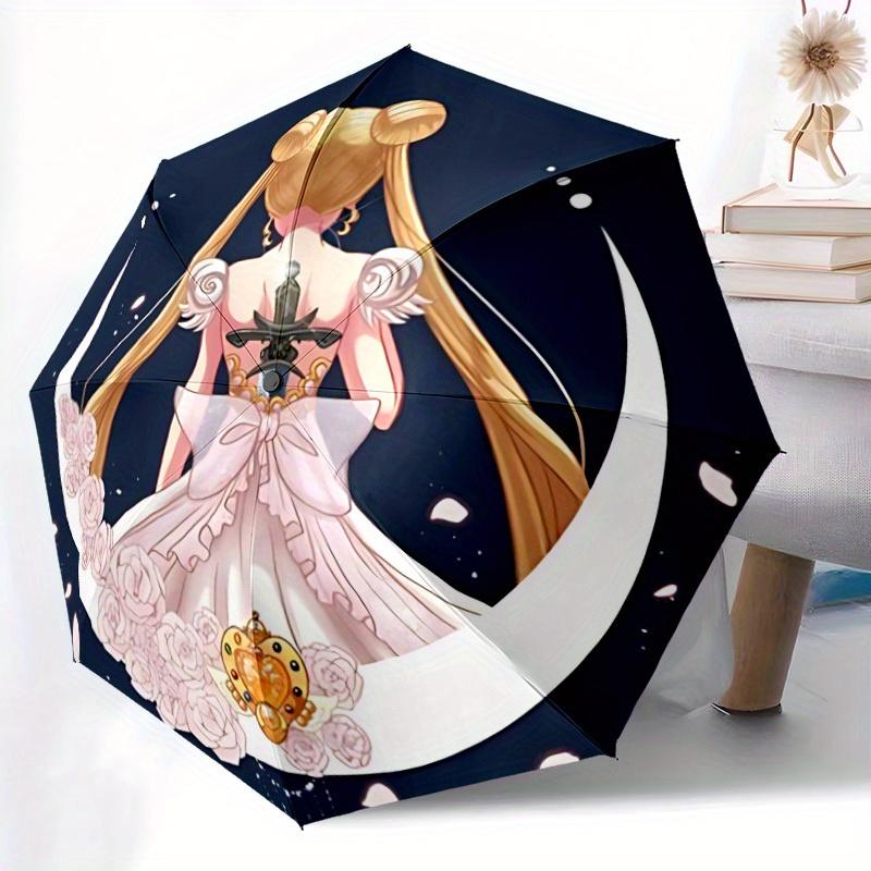 Ombrello Automatico Carino Sailormoon - Pieghevole con 8 Stecche in Ferro, Portatile per Esterno, Regalo, Ombrello da Esterno, Accessorio Giocoso, Alta Durabilità