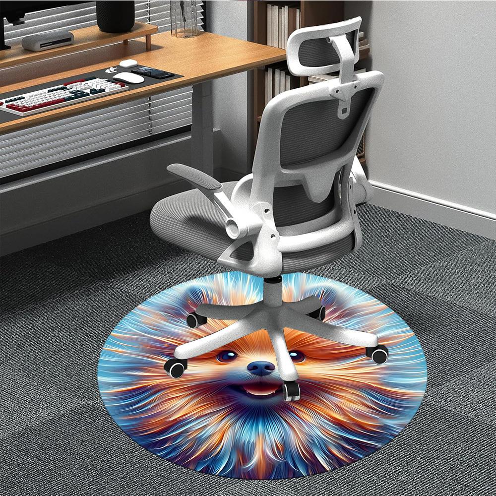 1pc Pomeranian Art Carpet for Office Non-Slip, Round Carpet, Soft & Comfortable, Carpet for Office, Lightweight Round Floor Mat