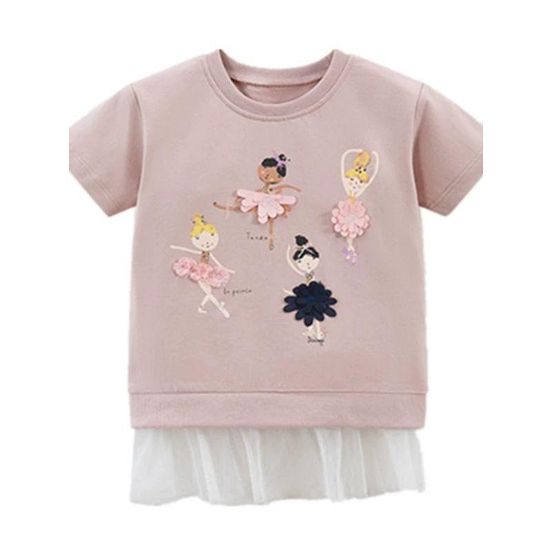 Girls' Pure Cotton Mid-Length Short-Sleeved T-Shirt Dress, New Summer Thin Children's Pink Stylish Round-Neck Top 8