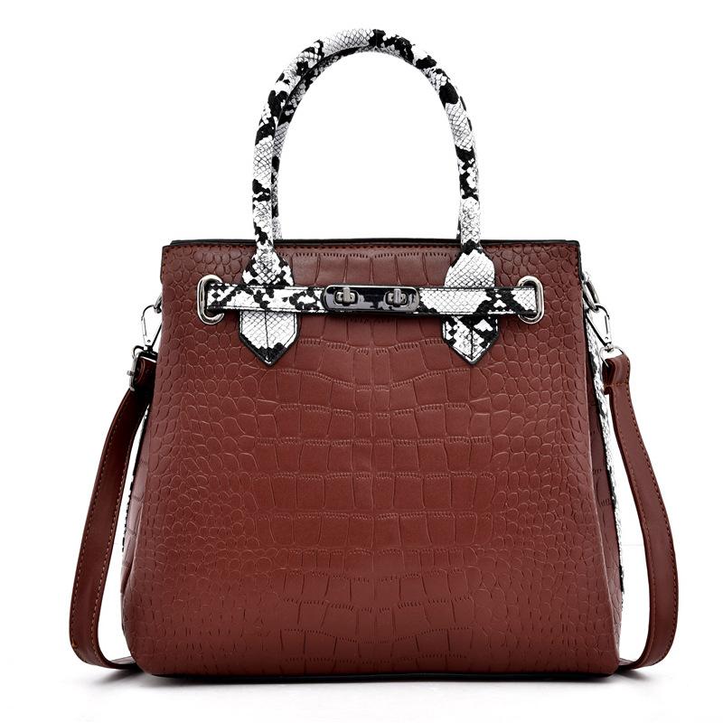 Fashion Big Bag New Solid Color Crocodile Pattern Bag Snake Pattern Handbag Oblique Span Shoulder Bag Women's Bag