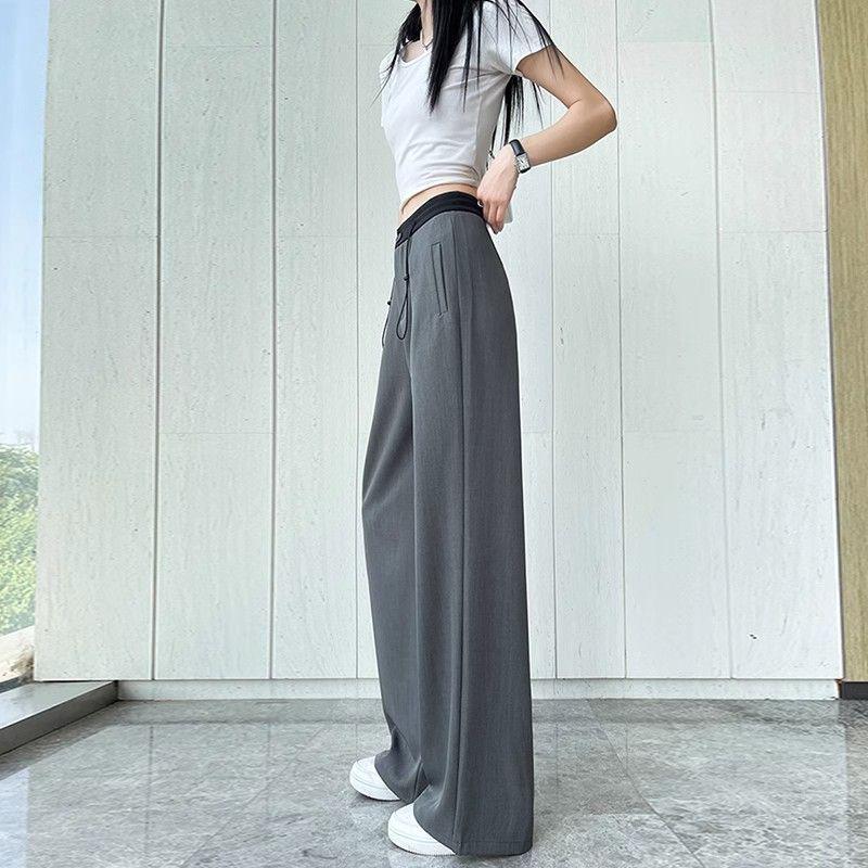 Women's Drapey Suit Pants: High-End Black, Straight, Narrow, or Wide-Leg, Slimming, Long Pants for Spring & Autumn 2025.