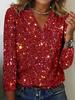 Haut tendance et élégant à col en V et manches longues avec paillettes
