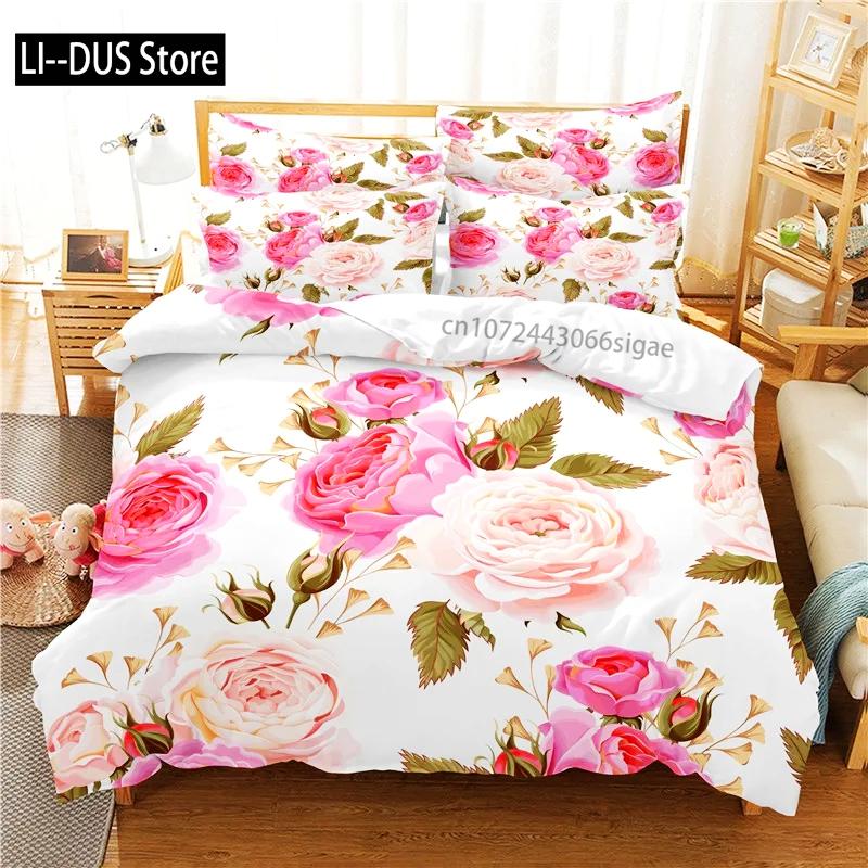 3d Flower Valentine's Day Wedding Bedding Set Luxurious Rose Heart Love Duvet Cover Queen Twin Size Pillowcase 3 Pcs Custom