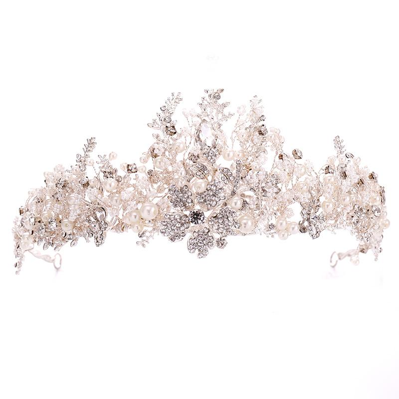 Trendy Handmade Wedding Crown Baroque Rhinestone Pearl Crystal Headband Wedding Hair Accessories Bridal Crown