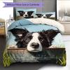 Border Collie and Grassland Pattern Bedding Home Decoration Birthday Gift (1 * Duvet Cover + 2 * Pillowcase, Without Core)