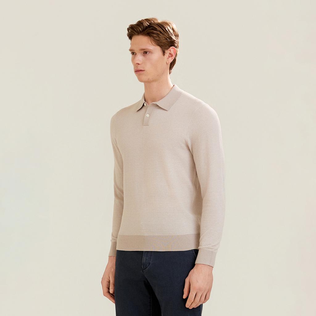 FERRAROMILANO Striped Collared Knit L/Beige (Am0Gtsy15151)