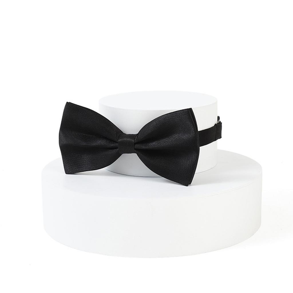 Men's Classic Solid Color Bow Tie Adjustable Pre-Tied Formal Bowtie for Suit Wedding Party Black