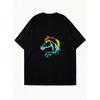 Übergroßes T-Shirt Schwarz Regenbogen Pferdeprint Freizeitkleidung für Damen Fashion Statement Streetwear-Stil Alltagsoutfit Sommer-Look Trendiges Grafik-Tee