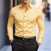 Men's Stylish Geometric Square Print Long-sleeved Shirt, Slim Fit Business Casual Shirt