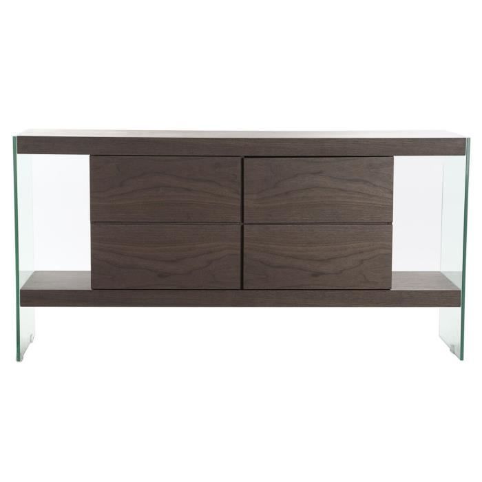 Buffet En Verre Marron Transparent Noyer 160 X 45 X 80 Cm Bois MDF