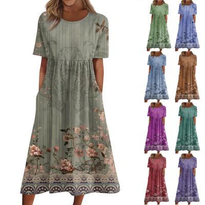 Sommerkleid für Damen, lässig, bedruckt, kurzärmlig, Strand-Swing-Kleid