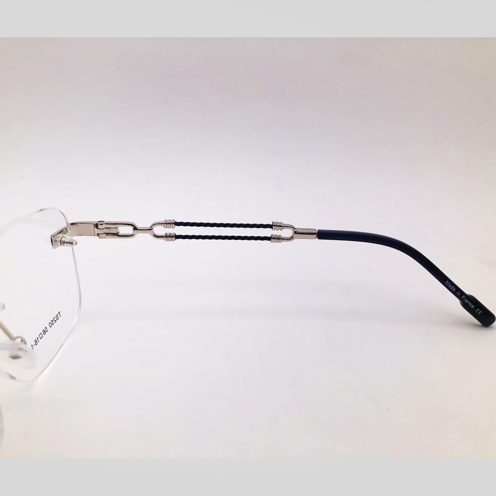 RSINC Rimless Frame Spectacle Eyeglass Metal Cup Durable Frames TS250 56-16-143 C5 BR 3 (Silver Blue) FR Silver Blue TS250 C5 | BR 3