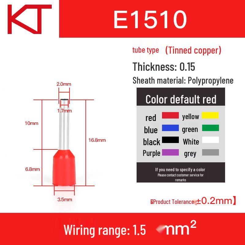 VE Type E1510 Purple Copper Pre-insulated Cold Crimp Terminals, 1000 pcs