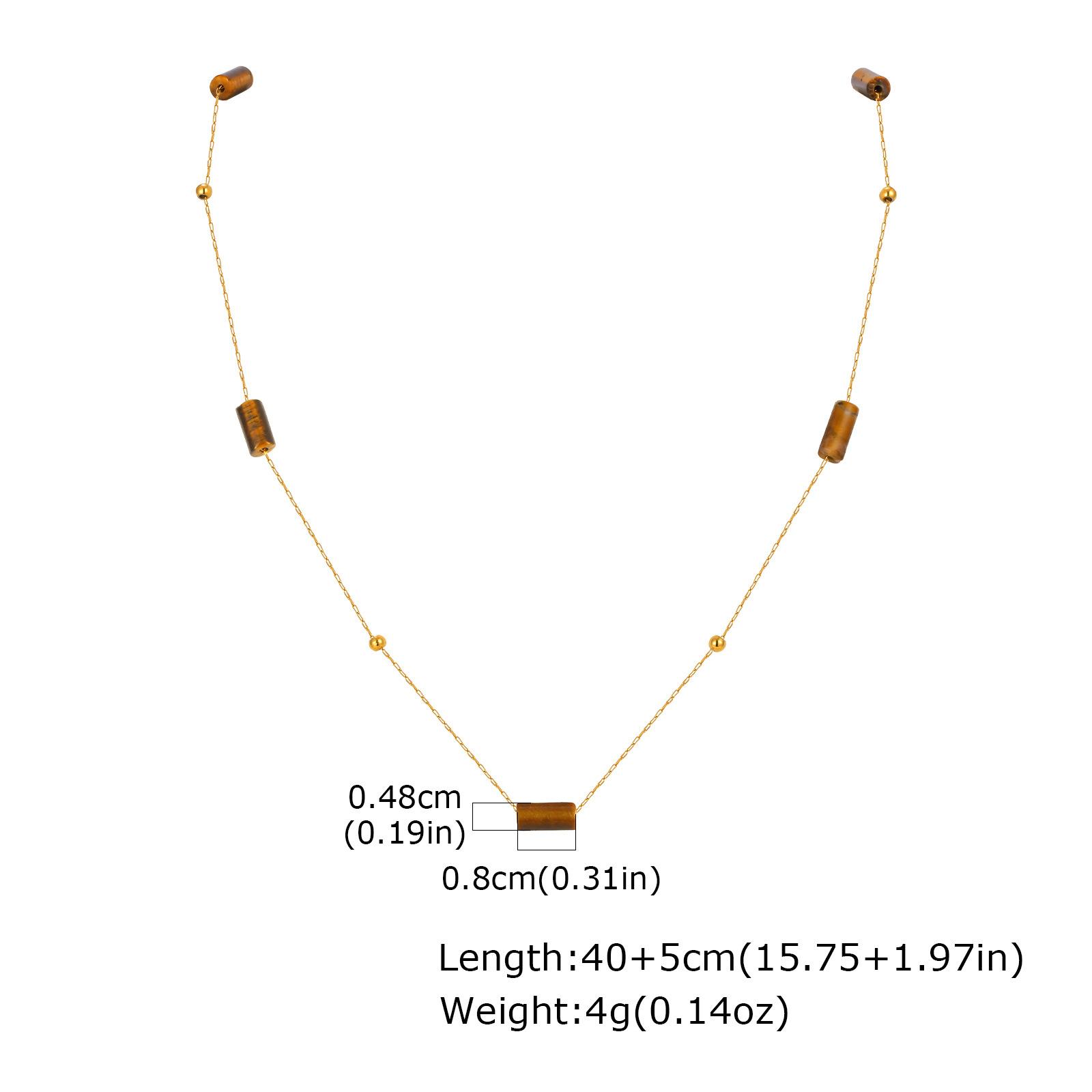 Ladies Stainless Steel Natural Tiger S Eye Stone Bead Gold Necklace Fashion Accessories 2266