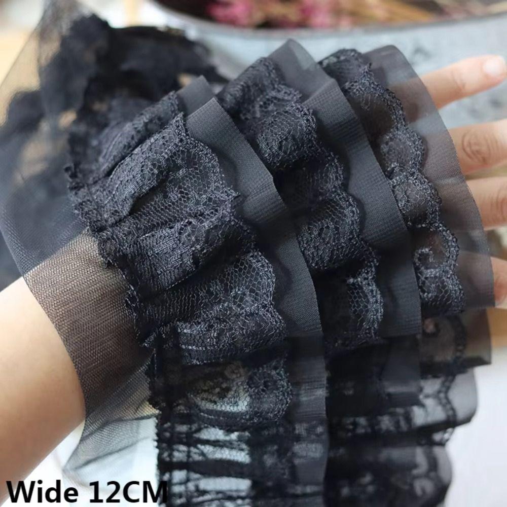 13cm Wide Chiffon Mesh Fabric 3D Pleated Three Layers Chiffon Lace Edge Embroidered Tulle Lace Fabric