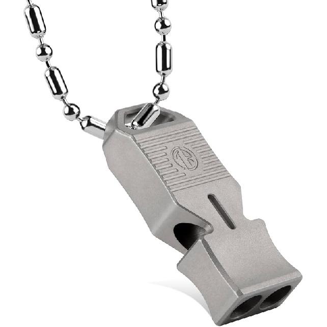 TACRAY Titanium Emergency Survival Whistle, Portable Necklace Whistle, Loud Whistle up to 120~130db, Good for Life Saving, Hiking, Camping, and Pet