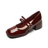 Fashion Large Size 34-43 Mary Jane Shoes Women Block Heel Patent Leather Black Shoes