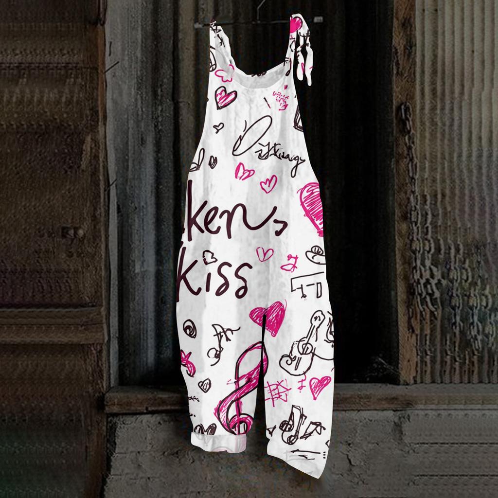 Damen Herzförmiger bedruckter lässiger lockerer Retro-Overall Baumwolle und Leinen Einteiler Hose