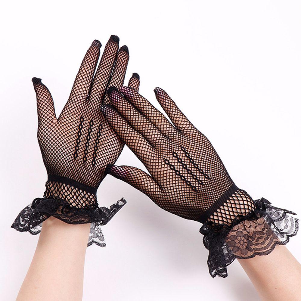 Korean Lolita Elasticity Mesh Women Sun Protection Wedding gloves Lace Mittens Hand Sleeve Flower