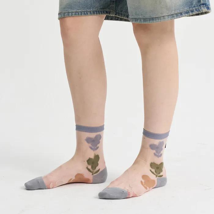 SeeThrough Flower Socks_Gray