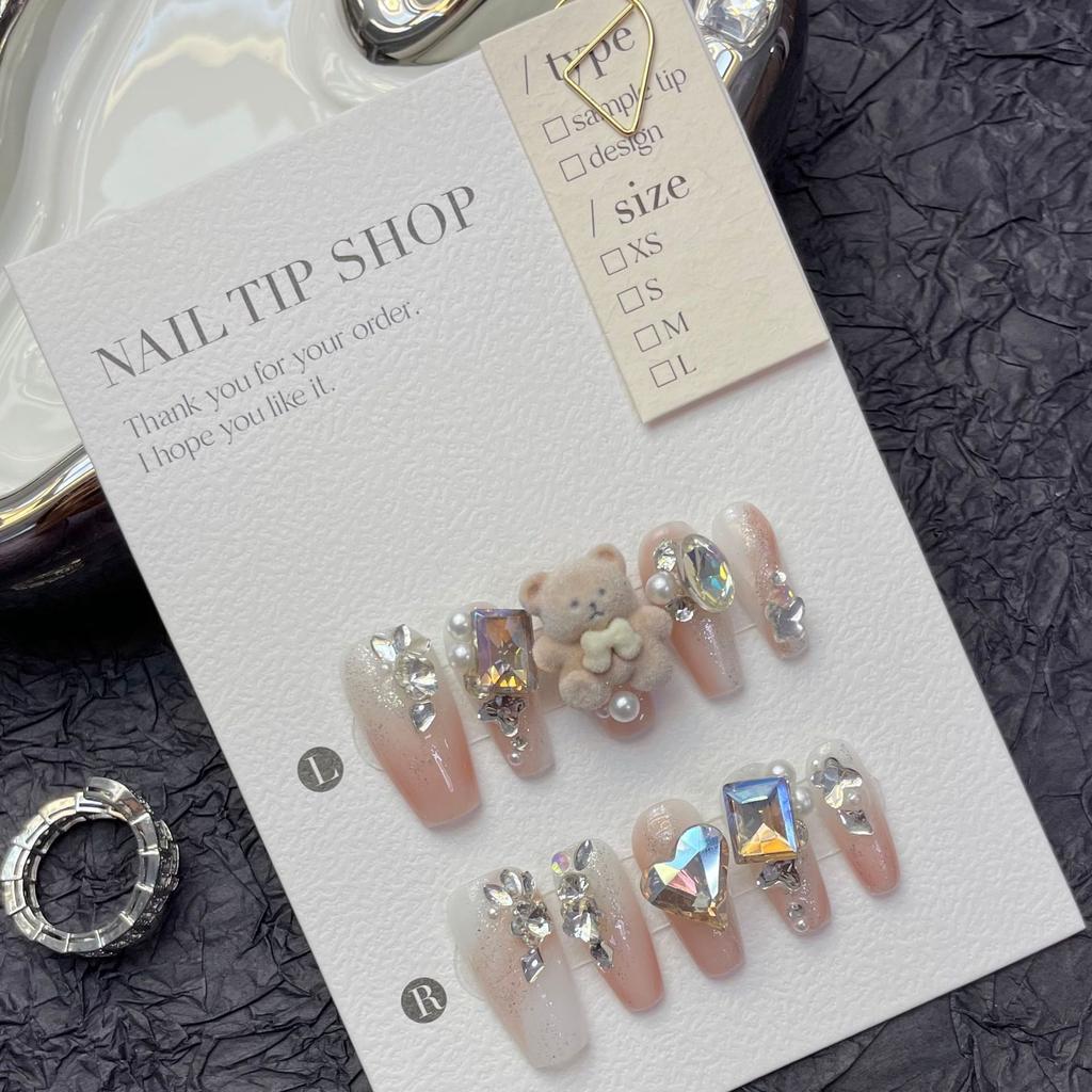 10pcs/set Purely Handmade Wearable Nails Removable Nail Art French Simple False Nails Finished Long and Short Nails