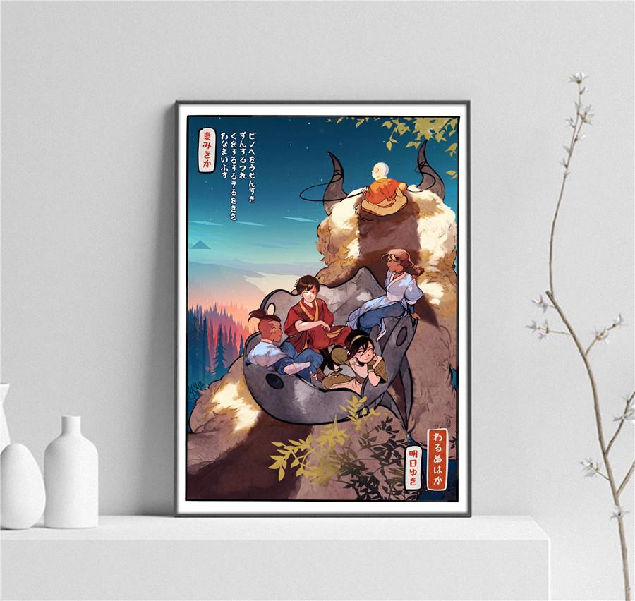 80S Avatar TheLast Airbender Ukiyo-e Style Manga Japanese Vintage Artwork Portrait Poster Anime Gift Canvas Wall Art Room Decor